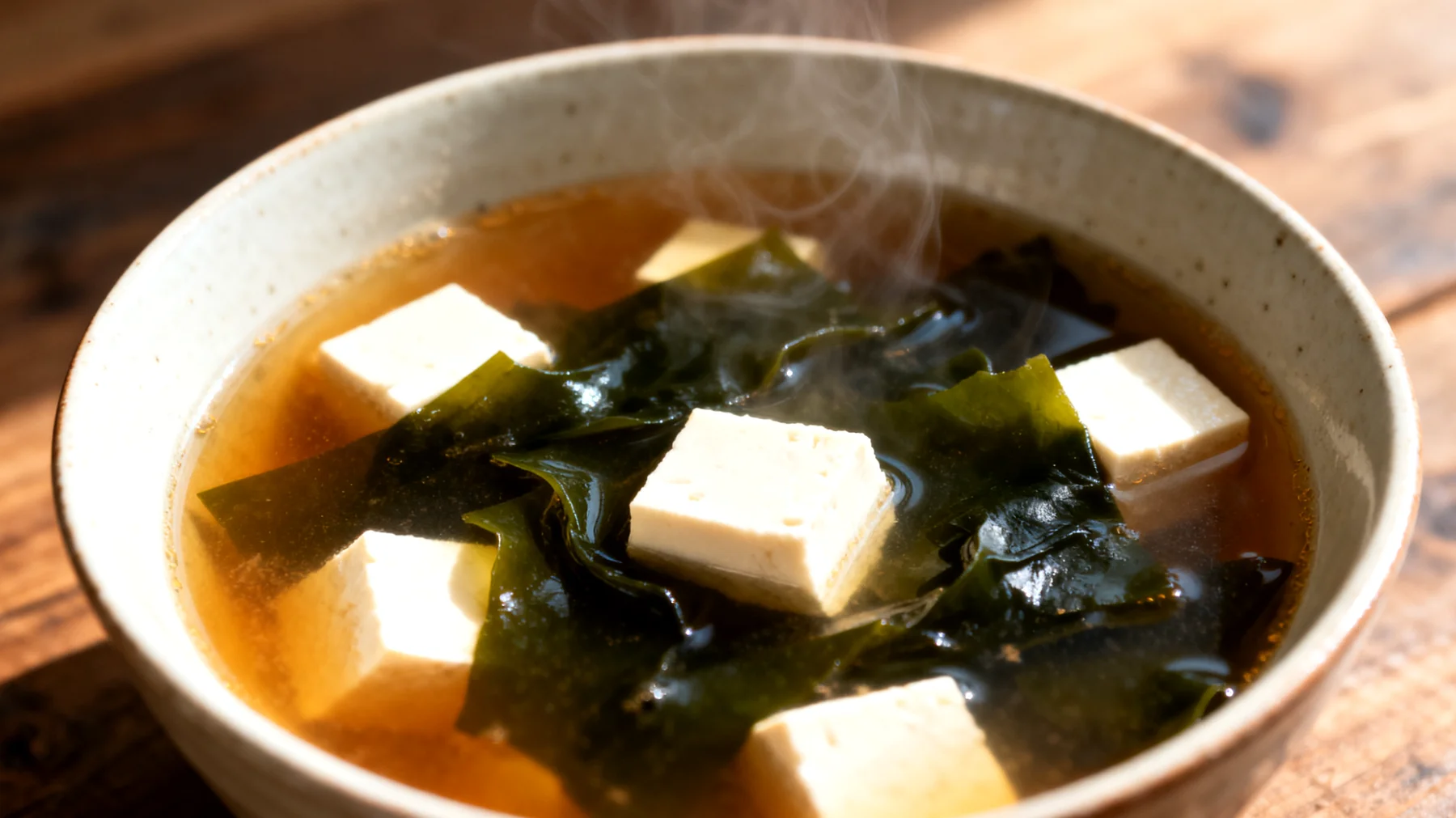 Zuppa di miso con tofu e alghe wakame"