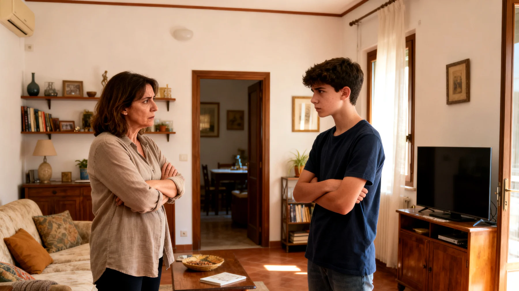 Genitori in difficoltà nella gestione di comportamenti impulsivi, ribelli e oppositivi degli adolescenti, con continue sfide alle regole familiari e reazioni aggressive"