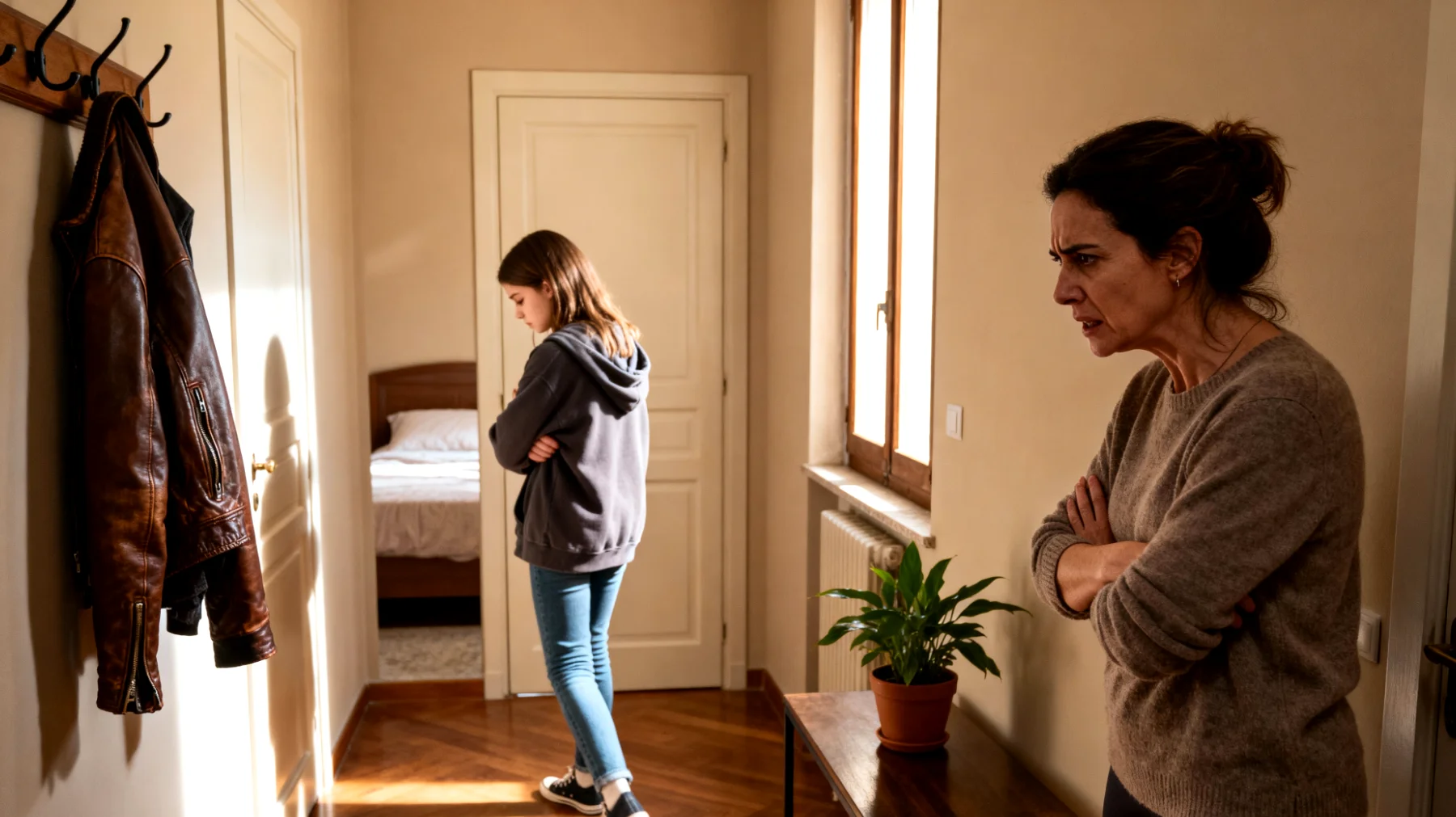 Una mamma che fatica a gestire gli atteggiamenti di sfida, ribellione e opposizione costante della figlia adolescente, con frequenti discussioni che degenerano in conflitti accesi e portoni sbattuti"